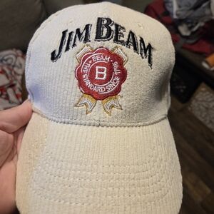 VTG Jim Beam Whiskey Corduroy Baseball Cap Mens Ivory Adjustable Strapback Hat